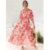 imageANRABESS Womens 12 Sleeve Beach Wedding Guest Maxi Dresses 2026 Summer Wrap V Neck Boho Floral Flowy Slit Long DressesFloral Red Pink