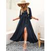imageANRABESS Womens 12 Sleeve Beach Wedding Guest Maxi Dresses 2026 Summer Wrap V Neck Boho Floral Flowy Slit Long DressesNavy Blue