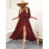 imageANRABESS Womens 12 Sleeve Beach Wedding Guest Maxi Dresses 2026 Summer Wrap V Neck Boho Floral Flowy Slit Long DressesRed