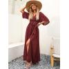 imageANRABESS Womens 12 Sleeve Beach Wedding Guest Maxi Dresses 2026 Summer Wrap V Neck Boho Floral Flowy Slit Long DressesRed