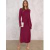 imageANRABESS Womens 2026 Spring Long Sleeve Maxi Dress Crewneck Tie Waist Slit Casual Long T Shirt Dresses Winter Trendy OutfitsBurgundy