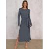 imageANRABESS Womens 2026 Spring Long Sleeve Maxi Dress Crewneck Tie Waist Slit Casual Long T Shirt Dresses Winter Trendy OutfitsDeep Gray
