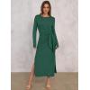 imageANRABESS Womens 2026 Spring Long Sleeve Maxi Dress Crewneck Tie Waist Slit Casual Long T Shirt Dresses Winter Trendy OutfitsDeep Green