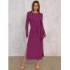 imageANRABESS Womens 2026 Spring Long Sleeve Maxi Dress Crewneck Tie Waist Slit Casual Long T Shirt Dresses Winter Trendy OutfitsDeep Purple