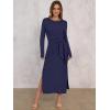 imageANRABESS Womens 2026 Spring Long Sleeve Maxi Dress Crewneck Tie Waist Slit Casual Long T Shirt Dresses Winter Trendy OutfitsNavy Blue