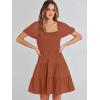 imageANRABESS Womens 2026 Summer Casual Dress Square Neck Puff Sleeve Boho Beach Vacation Short DressBrown