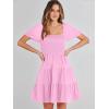 imageANRABESS Womens 2026 Summer Casual Dress Square Neck Puff Sleeve Boho Beach Vacation Short DressPink