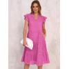 imageANRABESS Womens 2026 Summer Midi Dress Hollow Out Eyelet Ruffle Sleeve V Neck Casual Flowy Tiered Beach Vacation SundressHot Pink