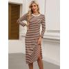 imageANRABESS Womens 34 Sleeve Striped Slit Midi T Shirt Dresses 2026 Summer Casual Beach Vacation Clothes Spring Travel SundressBrown White Stripe