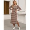 imageANRABESS Womens 34 Sleeve Striped Slit Midi T Shirt Dresses 2026 Summer Casual Beach Vacation Clothes Spring Travel SundressBrown White Stripe
