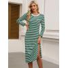 imageANRABESS Womens 34 Sleeve Striped Slit Midi T Shirt Dresses 2026 Summer Casual Beach Vacation Clothes Spring Travel SundressGreen White Stripe