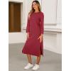 imageANRABESS Womens 34 Sleeve Striped Slit Midi T Shirt Dresses 2026 Summer Casual Beach Vacation Clothes Spring Travel SundressWine Red