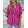imageANRABESS Womens Babydoll Tops 2026 Summer V Neck Boho Blouse Short Lantern Sleeve Dressy Casual Shirts Flowy Peplum T ShirtHot Pink