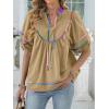 imageANRABESS Womens Babydoll Tops 2026 Summer V Neck Boho Blouse Short Lantern Sleeve Dressy Casual Shirts Flowy Peplum T ShirtKhaki