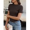imageANRABESS Womens Lettuce Trim Mock Neck Short Sleeve Tops Casual Ribbed Knit Slim Fit Tee Shirt Spring Layer Vacation OutfitsBrown