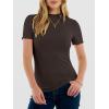 imageANRABESS Womens Lettuce Trim Mock Neck Short Sleeve Tops Casual Ribbed Knit Slim Fit Tee Shirt Spring Layer Vacation OutfitsBrown