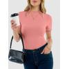imageANRABESS Womens Lettuce Trim Mock Neck Short Sleeve Tops Casual Ribbed Knit Slim Fit Tee Shirt Spring Layer Vacation OutfitsCoral Pink