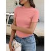 imageANRABESS Womens Lettuce Trim Mock Neck Short Sleeve Tops Casual Ribbed Knit Slim Fit Tee Shirt Spring Layer Vacation OutfitsCoral Pink