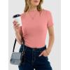 imageANRABESS Womens Lettuce Trim Mock Neck Short Sleeve Tops Casual Ribbed Knit Slim Fit Tee Shirt Spring Layer Vacation OutfitsCoral Pink