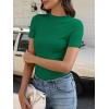 imageANRABESS Womens Lettuce Trim Mock Neck Short Sleeve Tops Casual Ribbed Knit Slim Fit Tee Shirt Spring Layer Vacation OutfitsGreen