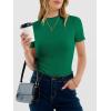 imageANRABESS Womens Lettuce Trim Mock Neck Short Sleeve Tops Casual Ribbed Knit Slim Fit Tee Shirt Spring Layer Vacation OutfitsGreen