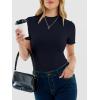 imageANRABESS Womens Lettuce Trim Mock Neck Short Sleeve Tops Casual Ribbed Knit Slim Fit Tee Shirt Spring Layer Vacation OutfitsNavy Blue