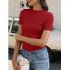 imageANRABESS Womens Lettuce Trim Mock Neck Short Sleeve Tops Casual Ribbed Knit Slim Fit Tee Shirt Spring Layer Vacation OutfitsRed