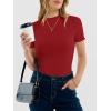 imageANRABESS Womens Lettuce Trim Mock Neck Short Sleeve Tops Casual Ribbed Knit Slim Fit Tee Shirt Spring Layer Vacation OutfitsRed