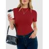 imageANRABESS Womens Lettuce Trim Mock Neck Short Sleeve Tops Casual Ribbed Knit Slim Fit Tee Shirt Spring Layer Vacation OutfitsRed