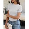 imageANRABESS Womens Lettuce Trim Mock Neck Short Sleeve Tops Casual Ribbed Knit Slim Fit Tee Shirt Spring Layer Vacation OutfitsWhite