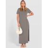 imageANRABESS Womens Summer Casual Maxi Dress Short Sleeve Crewneck Split WrinkleFree Travel Long Sundress Beach Vacation ClothesCoffee Grey