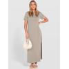 imageANRABESS Womens Summer Casual Maxi Dress Short Sleeve Crewneck Split WrinkleFree Travel Long Sundress Beach Vacation ClothesLight Khaki