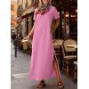imageANRABESS Womens Summer Casual Maxi Dress Short Sleeve Crewneck Split WrinkleFree Travel Long Sundress Beach Vacation ClothesPink
