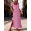 imageANRABESS Womens Summer Casual Maxi Dress Short Sleeve Crewneck Split WrinkleFree Travel Long Sundress Beach Vacation ClothesPink