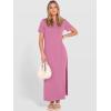 imageANRABESS Womens Summer Casual Maxi Dress Short Sleeve Crewneck Split WrinkleFree Travel Long Sundress Beach Vacation ClothesPink