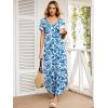 imageANRABESS Womens Summer Maxi Dresses 2026 Casual Short Sleeve V Neck Loose Split Long Beach Sundress Travel Vacation ClothesBlue Leaf Printed