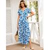 imageANRABESS Womens Summer Maxi Dresses 2026 Casual Short Sleeve V Neck Loose Split Long Beach Sundress Travel Vacation ClothesBlue Leaf Printed