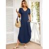 imageANRABESS Womens Summer Maxi Dresses 2026 Casual Short Sleeve V Neck Loose Split Long Beach Sundress Travel Vacation ClothesNavy Blue