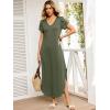 imageANRABESS Womens Summer Maxi Dresses 2026 Casual Short Sleeve V Neck Loose Split Long Beach Sundress Travel Vacation ClothesOlive