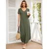 imageANRABESS Womens Summer Maxi Dresses 2026 Casual Short Sleeve V Neck Loose Split Long Beach Sundress Travel Vacation ClothesOlive