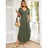 imageANRABESS Womens Summer Maxi Dresses 2026 Casual Short Sleeve V Neck Loose Split Long Beach Sundress Travel Vacation ClothesOlive
