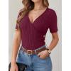 imageANRABESS Womens Tops Short Sleeve V Neck Sexy Ribbed Knit Slim Fit Lightweight Sweater 2026 Summer Dressy Casual TShirtsBurgundy