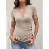 imageANRABESS Womens Tops Short Sleeve V Neck Sexy Ribbed Knit Slim Fit Lightweight Sweater 2026 Summer Dressy Casual TShirtsLight Khaki