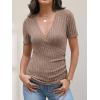 imageANRABESS Womens Tops Short Sleeve V Neck Sexy Ribbed Knit Slim Fit Lightweight Sweater 2026 Summer Dressy Casual TShirtsTan