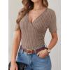 imageANRABESS Womens Tops Short Sleeve V Neck Sexy Ribbed Knit Slim Fit Lightweight Sweater 2026 Summer Dressy Casual TShirtsTan