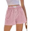 imageANRABESS Boxer Shorts for Women Gingham Pajama 2026 Summer Casual Lounge Sleep Plaid Shorts Y2K Beach BottomsRed White Stripe