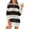 imageANRABESS Women 34 Sleeve Swimsuit Cover Up 2026 Summer Beach Vacation Clothes Crochet Knit Bathing Suit Swimwear Mini DressBlack White Stripe