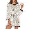 imageANRABESS Women 34 Sleeve Swimsuit Cover Up 2026 Summer Beach Vacation Clothes Crochet Knit Bathing Suit Swimwear Mini DressBlackwhite