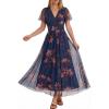 imageANRABESS Women Summer Floral Maxi Dress Short Sleeve Boho Flowy Tulle Beach Vacation Wedding Guest 2026 Party Long DressesBrown Floral Dark Blue