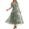imageANRABESS Women Summer Floral Maxi Dress Short Sleeve Boho Flowy Tulle Beach Vacation Wedding Guest 2026 Party Long DressesDusty Olive Floral